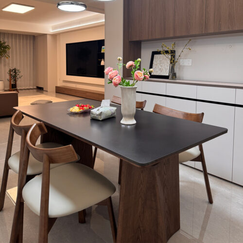 Rectangular Sintered Stone Dining Table With Solid Ash Wood Frame Modern Home Dinner Table - Dining table - QONKA HOME