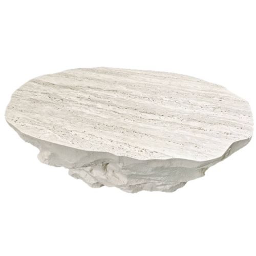 Irregular Faux Travertine Fiberglass Coffee Table Natural Rough Edge - Coffee table - QONKA HOME