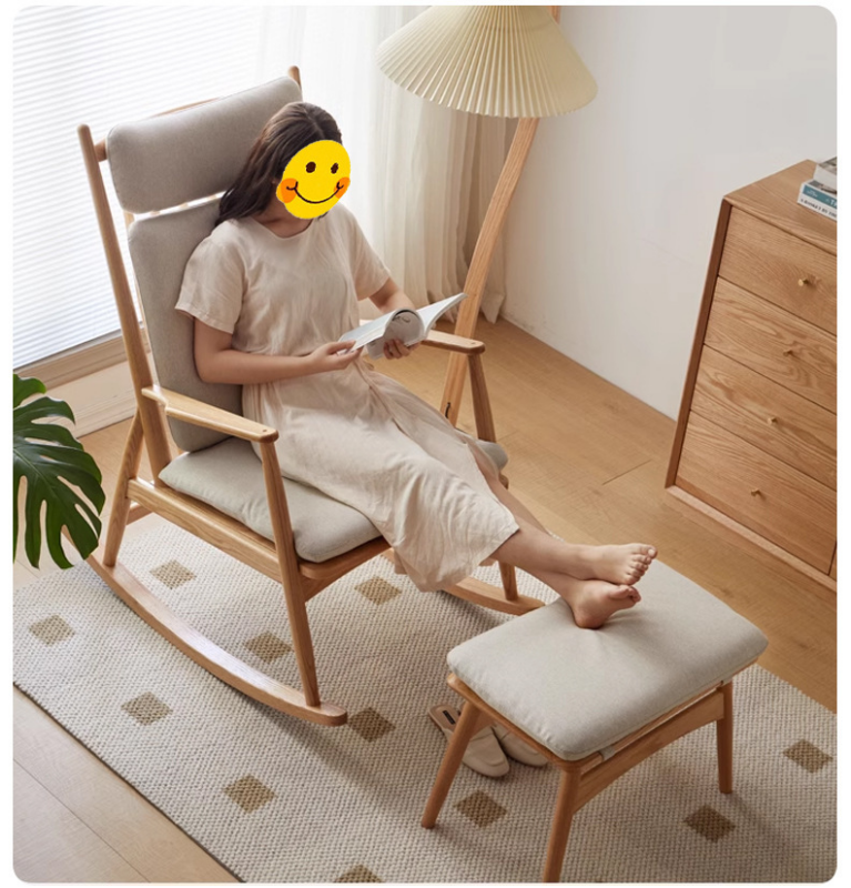 Wooden Rocking Chair, Living Room Lounge Chair - Living room chair - QONKA HOME