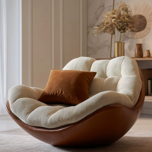Swivel single armchair,Curved Enveloping Swivel Lounge Chair - Living room chair - QONKA HOME