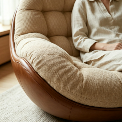 Swivel single armchair,Curved Enveloping Swivel Lounge Chair - Living room chair - QONKA HOME