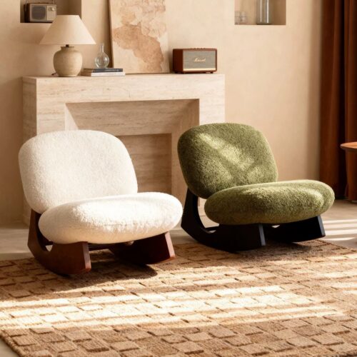 Soft rocking chair, solid wood armchair - Living room furniture - QONKA HOME