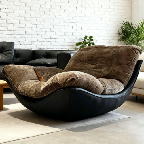 Vintage leather rocking chair - Living room furniture - QONKA HOME