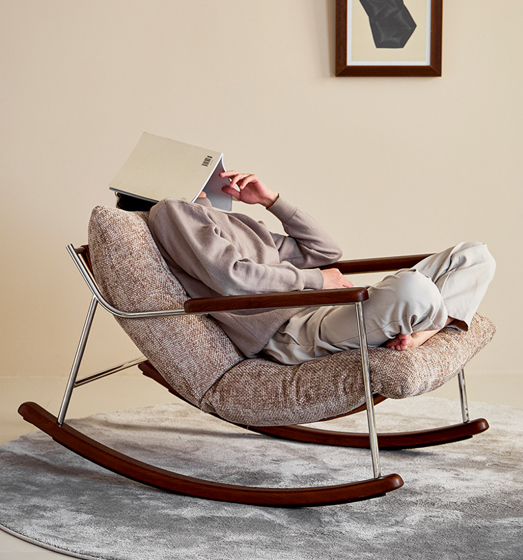 Retro Metal Wood Rocking Leisure Chair - Living room furniture - QONKA HOME