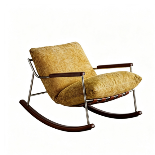 Retro Metal Wood Rocking Leisure Chair - Living room furniture - QONKA HOME