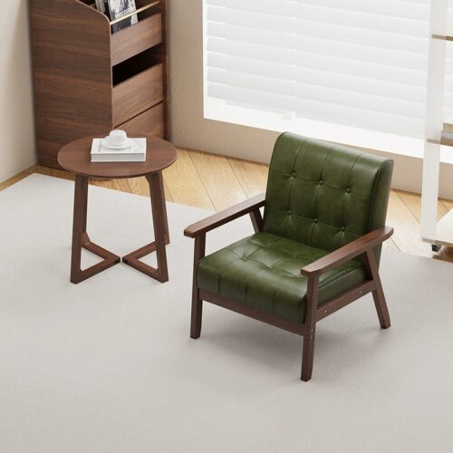 Solid Wood Frame PU Leather Tufted Accent Armchair - Living room furniture - QONKA HOME