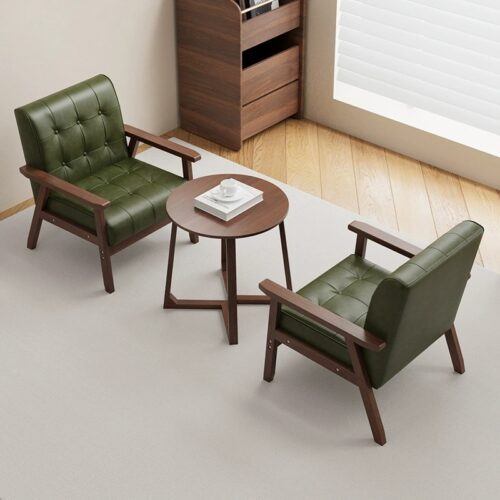 Solid Wood Frame PU Leather Tufted Accent Armchair - Living room furniture - QONKA HOME