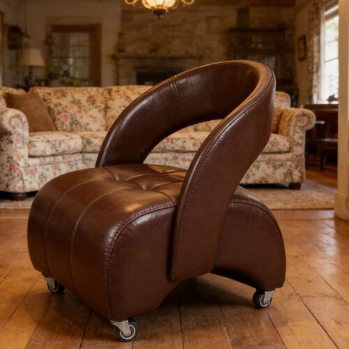 PU Leather Accent Chair With Rolling Casters - Living room furniture - QONKA HOME