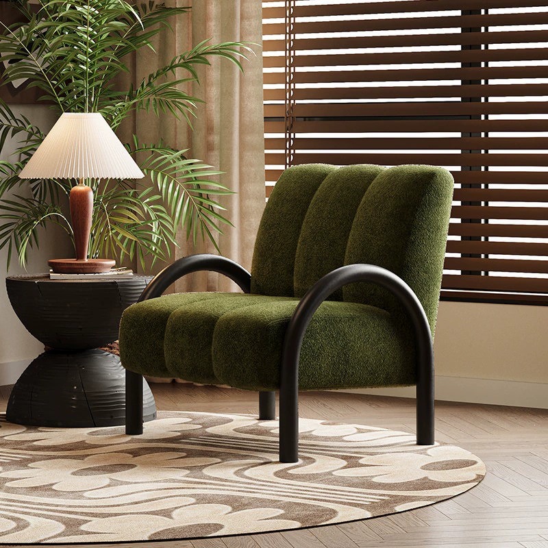 Retro lounge chair with wooden armrests - Living room furniture - QONKA HOME