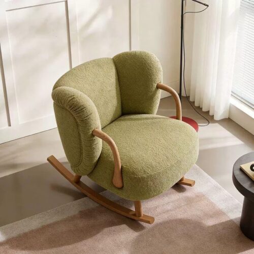 Solid Wood Teddy Fabric Rocking Leisure Armchair - Living room furniture - QONKA HOME