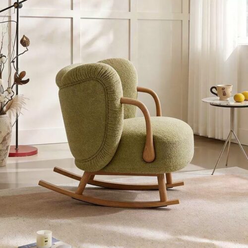 Solid Wood Teddy Fabric Rocking Leisure Armchair - Living room furniture - QONKA HOME