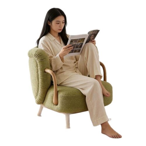 Solid Wood Teddy Fabric Rocking Leisure Armchair - Living room furniture - QONKA HOME
