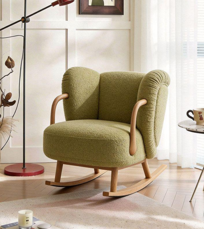 Solid Wood Teddy Fabric Rocking Leisure Armchair - Living room furniture - QONKA HOME