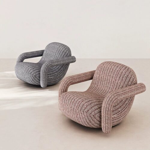 Ergonomic Striped Fabric Rocking Lounge Chair - Living room furniture - QONKA HOME