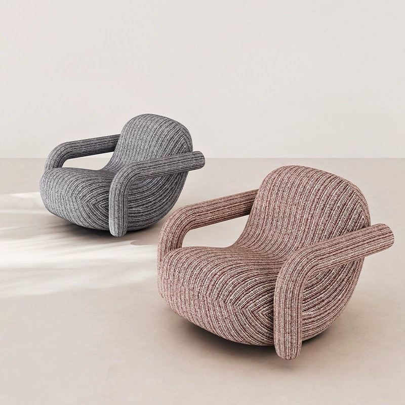 Ergonomic Striped Fabric Rocking Lounge Chair - Living room furniture - QONKA HOME