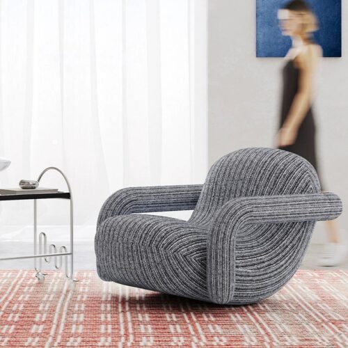 Ergonomic Striped Fabric Rocking Lounge Chair - Living room furniture - QONKA HOME
