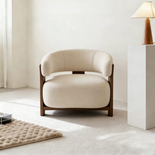 Lamb Fleece Solid Wood Leisure Accent Chair - Living room furniture - QONKA HOME