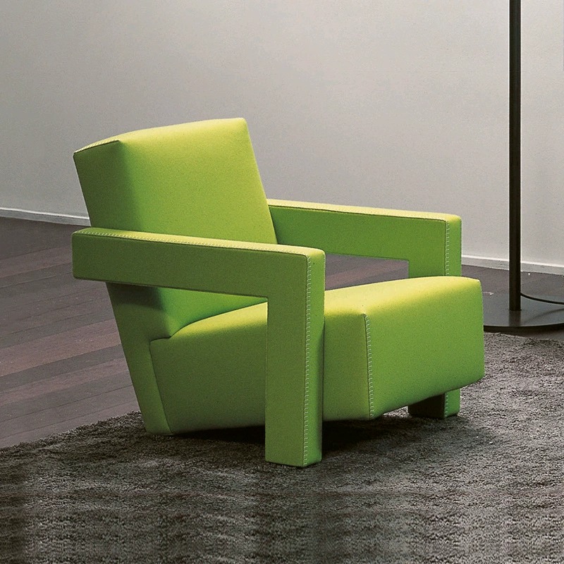 Geometric Block Shape Linen Fabric Accent Armchair - Living room furniture - QONKA HOME