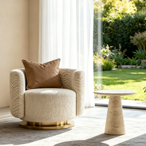 Chenille Fabric Accent Chair - Living room furniture - QONKA HOME