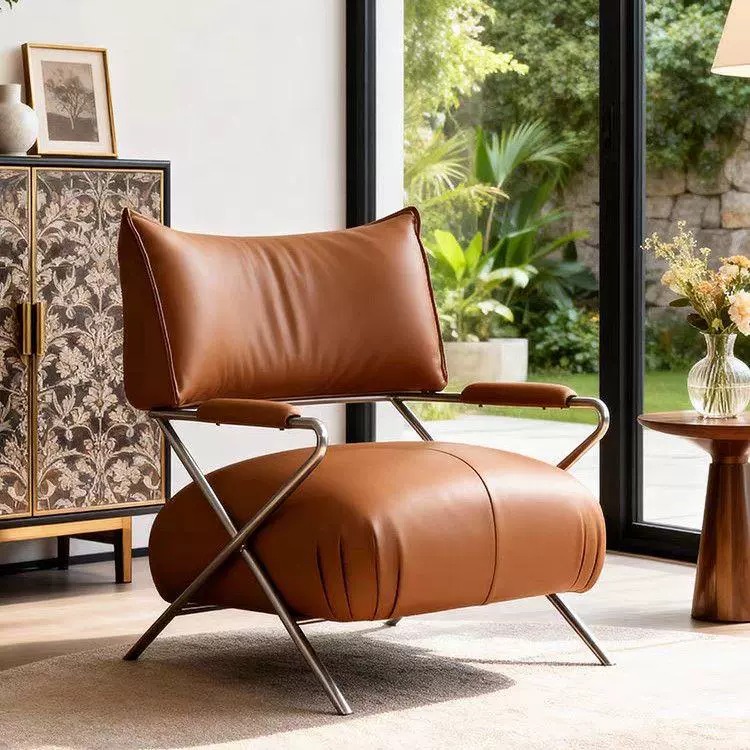 Eco‑leather Stainless Steel Frame Lounge Chair - Living room furniture - QONKA HOME