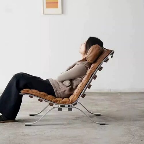 Mid‑Century Leather Recliner Lounge Chair - Living room furniture - QONKA HOME