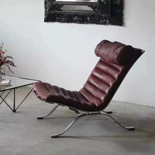 Mid‑Century Leather Recliner Lounge Chair - Living room furniture - QONKA HOME