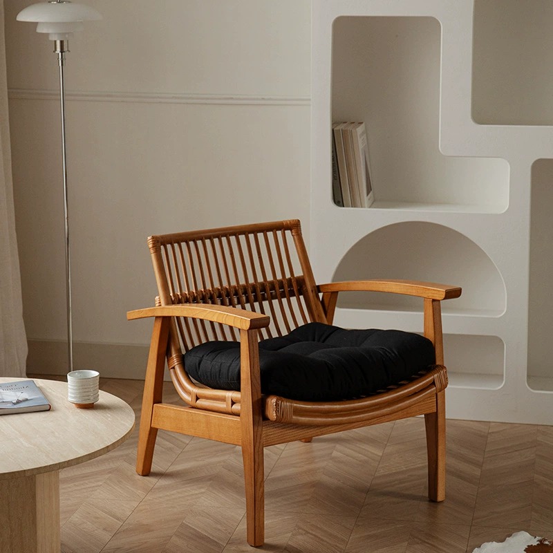 Solid Wood Rattan Leisure Armchair - Living room furniture - QONKA HOME