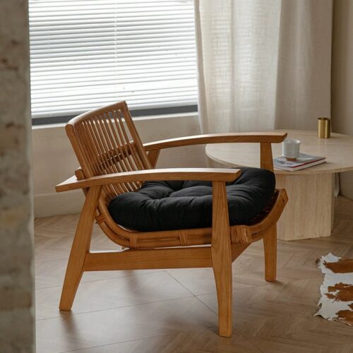 Solid Wood Rattan Leisure Armchair - Living room furniture - QONKA HOME