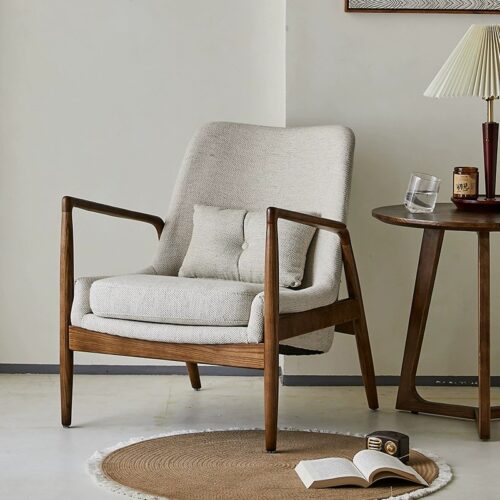 Solid Wood Mid‑Century Accent Armchair - Living room furniture - QONKA HOME