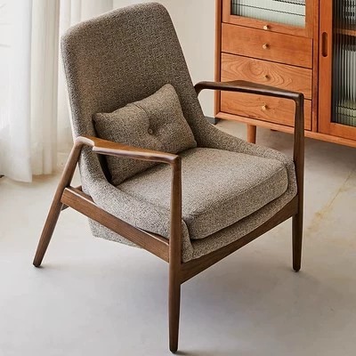 Solid Wood Mid‑Century Accent Armchair - Living room furniture - QONKA HOME