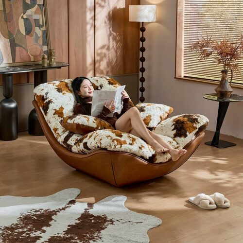 Cow Print Rocking Leisure Sofa Chair - Living room furniture - QONKA HOME