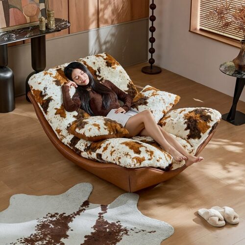 Cow Print Rocking Leisure Sofa Chair - Living room furniture - QONKA HOME