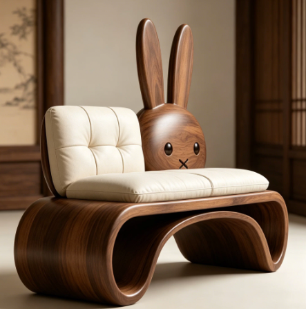 Cute Cream-Colored North American Walnut Rabbit Sofa - Living room furniture - QONKA HOME
