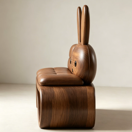 Cute Cream-Colored North American Walnut Rabbit Sofa - Living room furniture - QONKA HOME