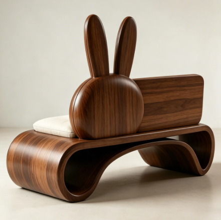 Cute Cream-Colored North American Walnut Rabbit Sofa - Living room furniture - QONKA HOME