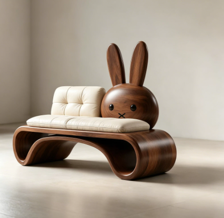 Cute Cream-Colored North American Walnut Rabbit Sofa - Living room furniture - QONKA HOME