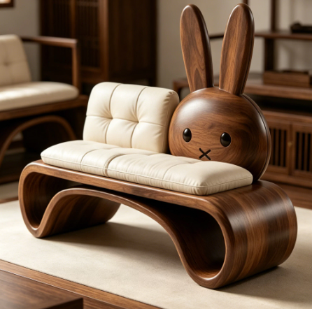 Cute Cream-Colored North American Walnut Rabbit Sofa - Living room furniture - QONKA HOME