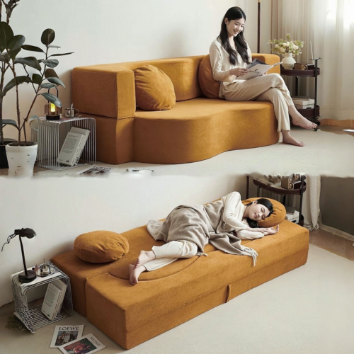 Compressible Curved Woven Fabric Sofa - Living room furniture - QONKA HOME