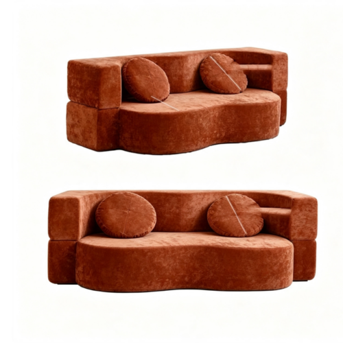 Compressible Curved Woven Fabric Sofa - Living room furniture - QONKA HOME