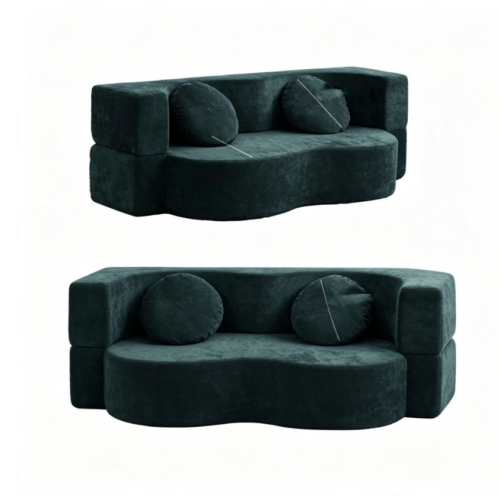 Compressible Curved Woven Fabric Sofa - Living room furniture - QONKA HOME