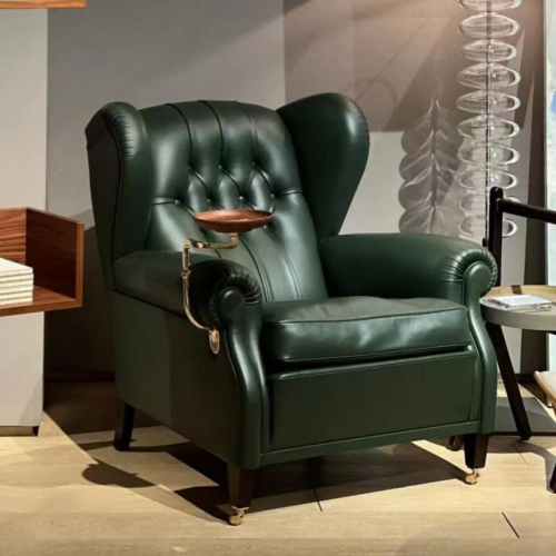 Vintage Wingback Chair With Side Tray - Living room furniture - QONKA HOME