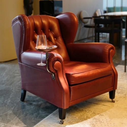 Vintage Wingback Chair With Side Tray - Living room furniture - QONKA HOME