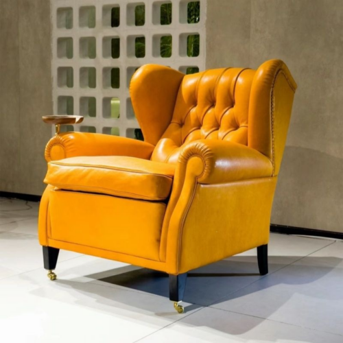 Vintage Wingback Chair With Side Tray - Living room furniture - QONKA HOME