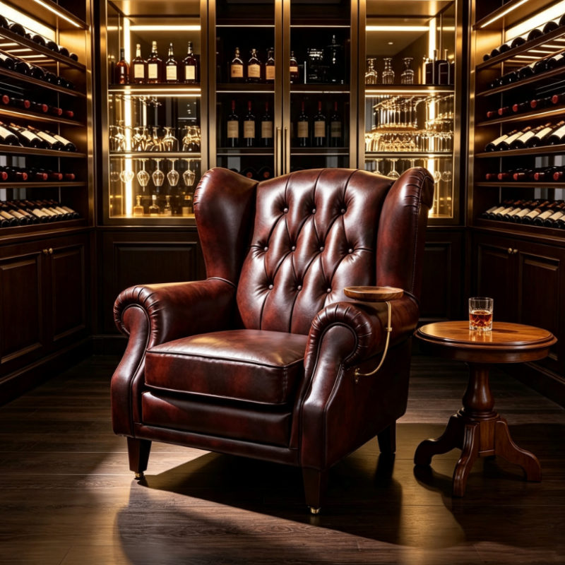 Vintage Wingback Chair With Side Tray - Living room furniture - QONKA HOME