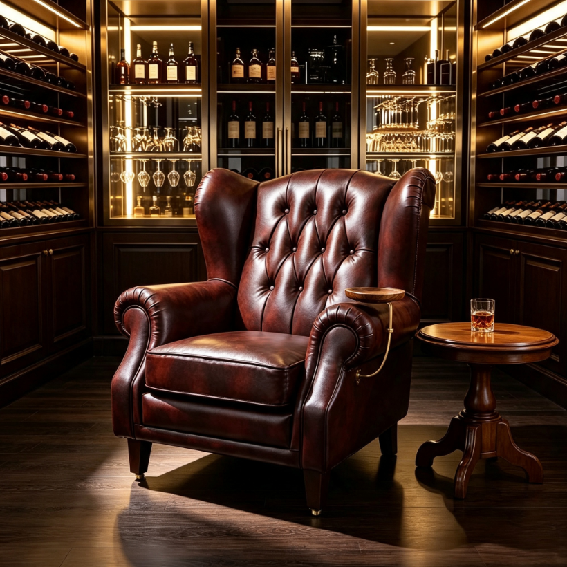 Vintage Wingback Chair With Side Tray - Living room furniture - QONKA HOME