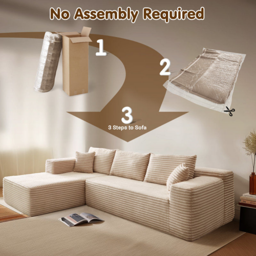 No‑Assembly L‑Shape Compressed Sofa - Living room furniture - QONKA HOME