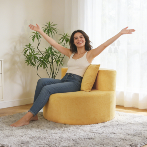 Round Compressed Accent Chair Customizable - Living room furniture - QONKA HOME