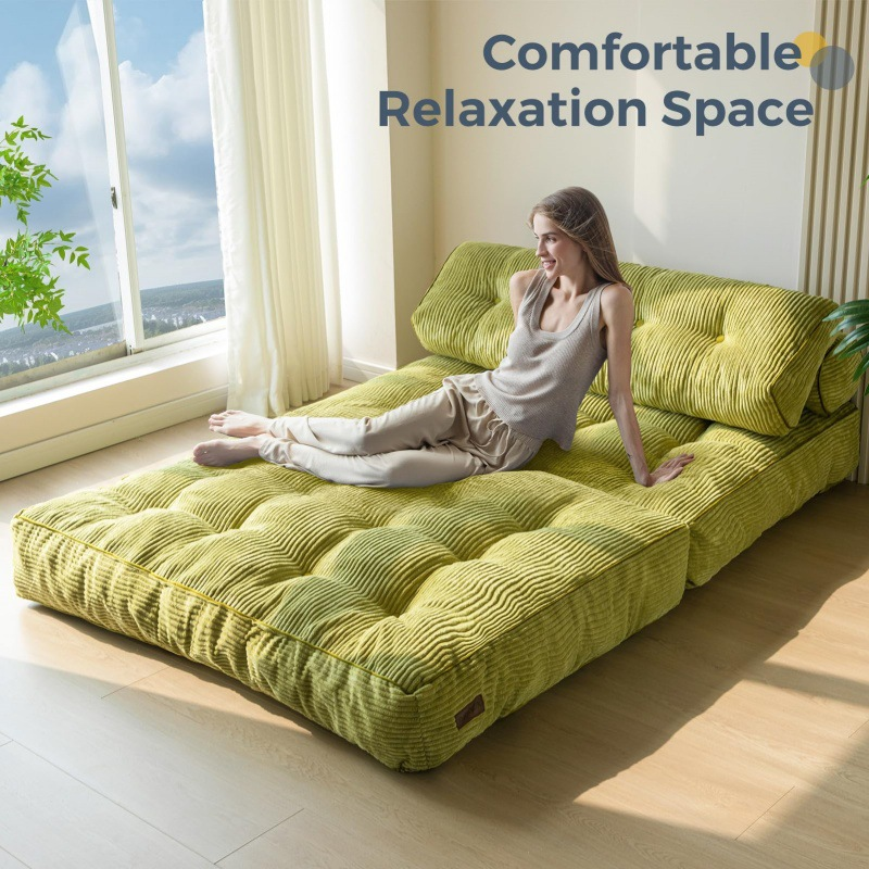 Foldable Corduroy Floor Sofa Bed Compressed - Living room furniture - QONKA HOME