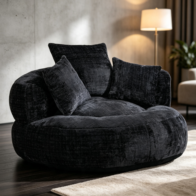 Round Chenille Lazy Floor Sofa Chair - Living room furniture - QONKA HOME