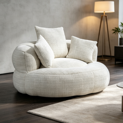 Round Chenille Lazy Floor Sofa Chair - Living room furniture - QONKA HOME
